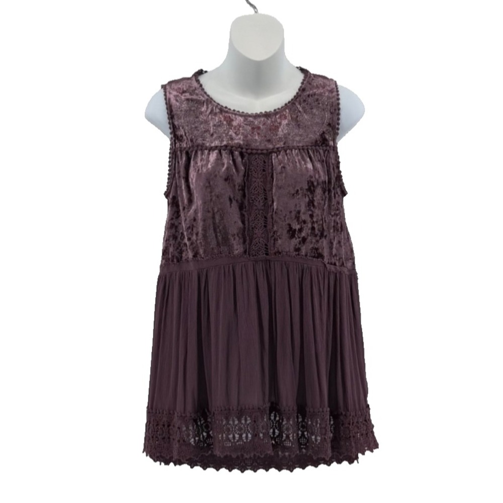 Knox Rose Velvet Lace Boho Tank Top Purple Tiered Sleeveless Size M
